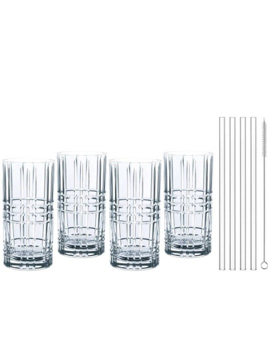 Set Bicchieri Long Drink Nachtmann Tastes Good con Cannucce in Vetro