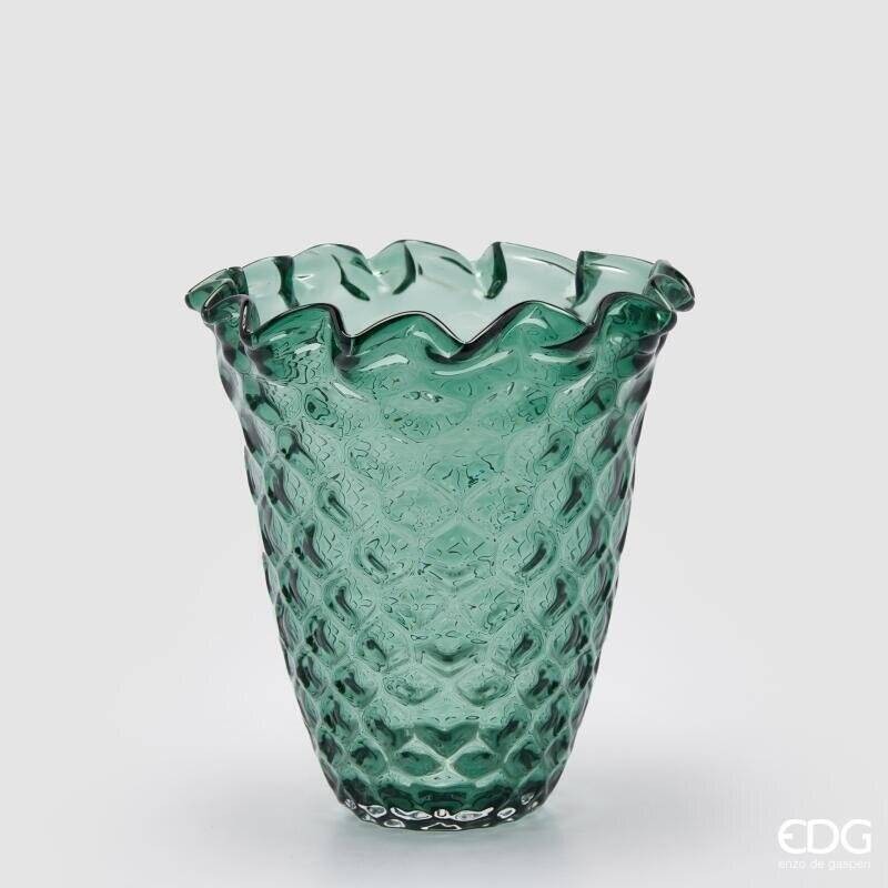 Vaso Drappeggiato Alveare EDG – Vaso in Vetro Verde di Design