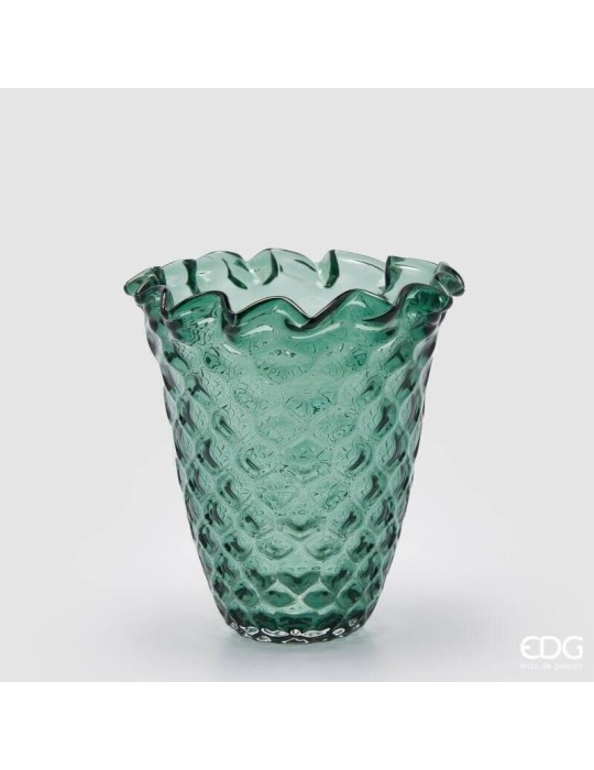 Vaso Drappeggiato Alveare EDG – Vaso in Vetro Verde di Design