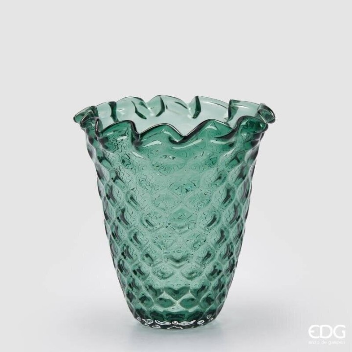 EDG Enzo De Gasperi Vaso Alveare in vetro verde alto 26 cm