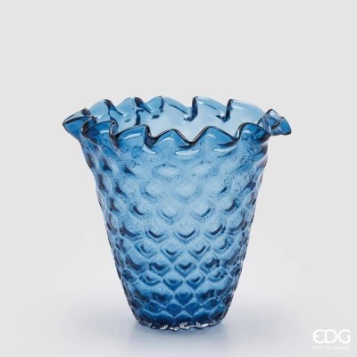 Vaso Drappeggiato Alveare EDG Blu – Eleganza in Vetro per...