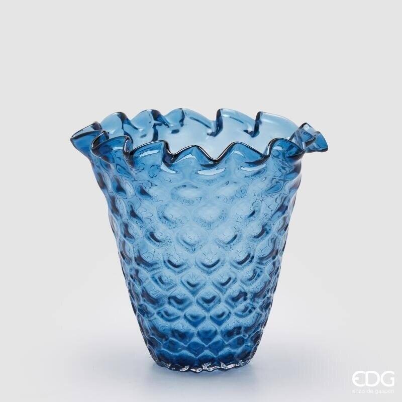Vaso Drappeggiato Alveare EDG Blu – Eleganza in Vetro per la Casa