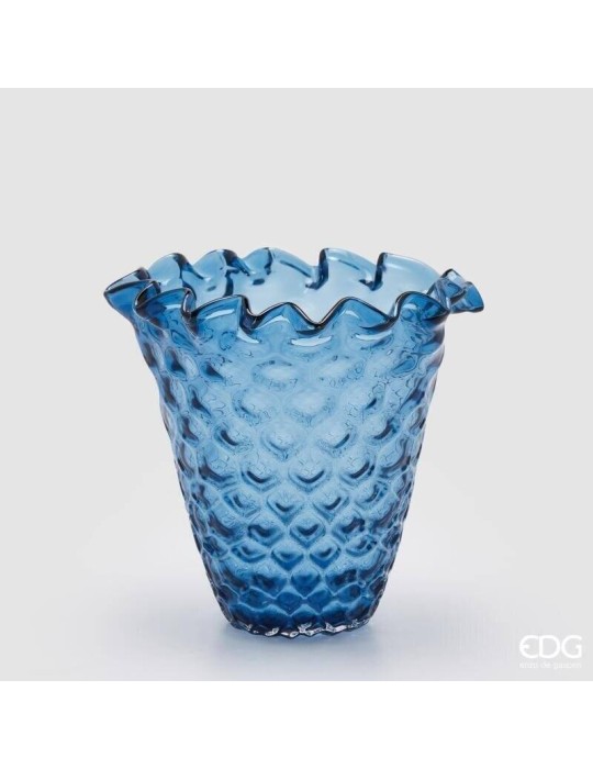 Vaso Drappeggiato Alveare EDG Blu – Eleganza in Vetro per la Casa