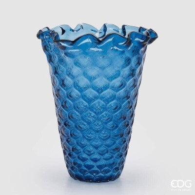 Vaso Drappeggiato Alveare EDG Blu – Vaso in Vetro Alto di...
