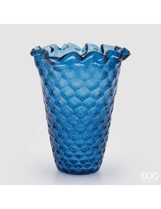Vaso Drappeggiato Alveare EDG Blu – Vaso in Vetro Alto di Design