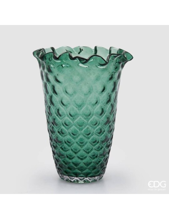 Vaso Drappeggiato Alveare EDG Verde – Vaso in Vetro di Design