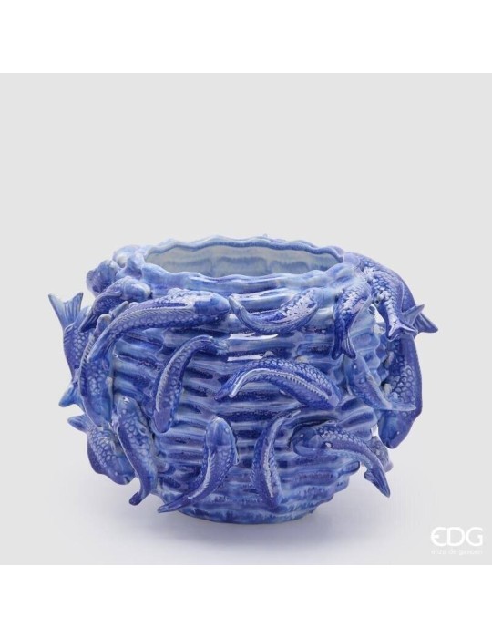 Vaso Chakra Carpa Koi EDG Blu – Design Marino in Ceramica Smaltata