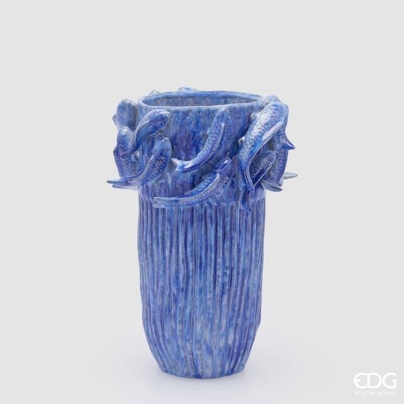 Vaso Chakra Carpa Koi EDG Blu – Vaso Scenografico in Ceramica Alta