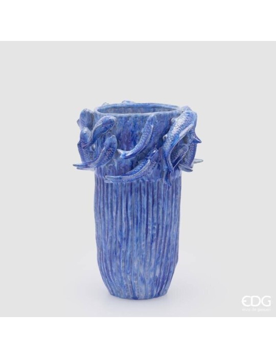 Vaso Chakra Carpa Koi EDG Blu – Vaso Scenografico in Ceramica Alta