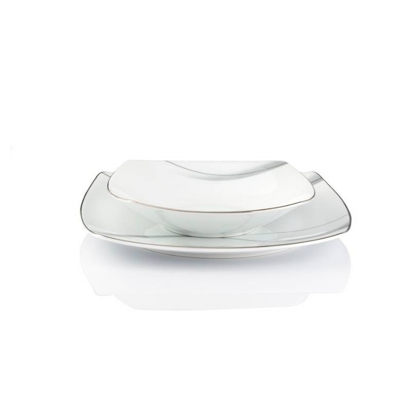 Servizio Tavola 40 Pezzi Square Nebula Platino Weissestal – Porcellana Bianca con Finiture Platino