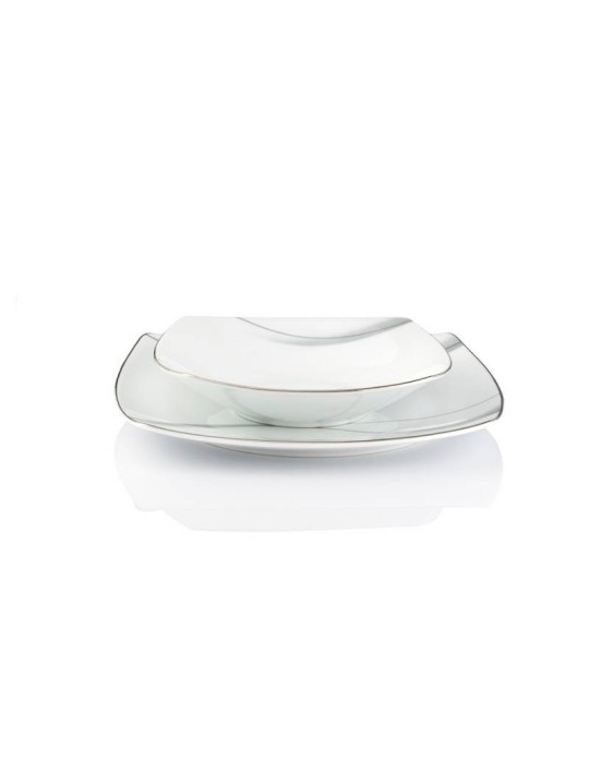 Servizio Tavola 40 Pezzi Square Nebula Platino Weissestal – Porcellana Bianca con Finiture Platino