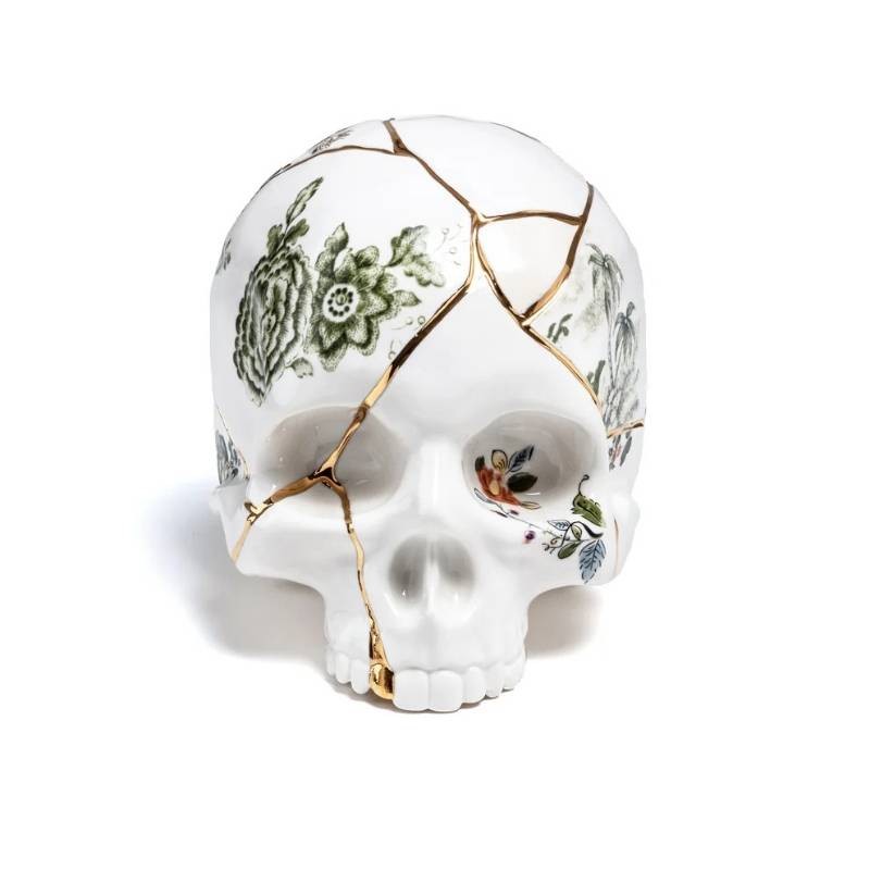 Skull Kintsugi Seletti in Porcellana con Oro 24K