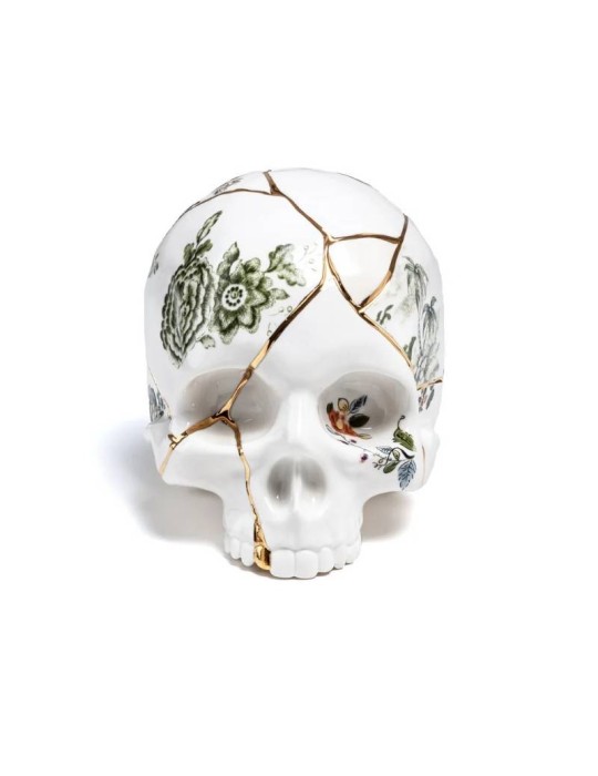 Skull Kintsugi Seletti in Porcellana con Oro 24K