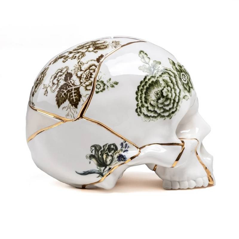 Skull Kintsugi Seletti in Porcellana con Oro 24K
