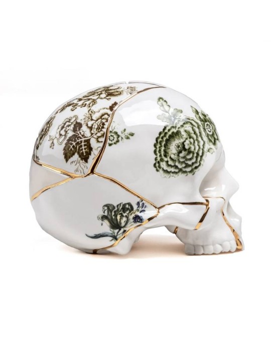 Skull Kintsugi Seletti in Porcellana con Oro 24K