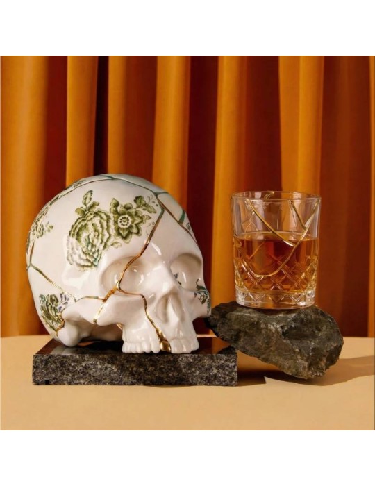 Skull Kintsugi Seletti in Porcellana con Oro 24K