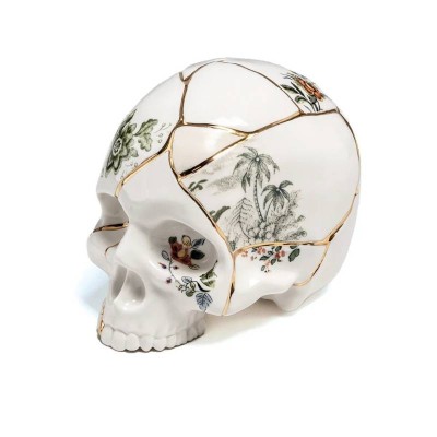 Skull Kintsugi Seletti in Porcellana con Oro 24K