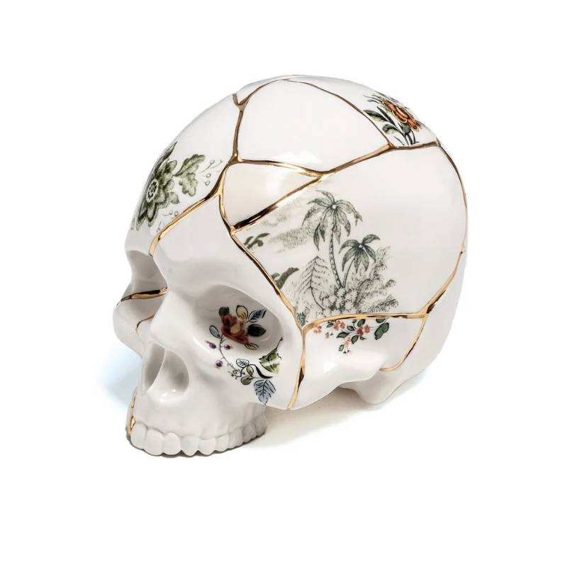 Skull Kintsugi Seletti in Porcellana con Oro 24K