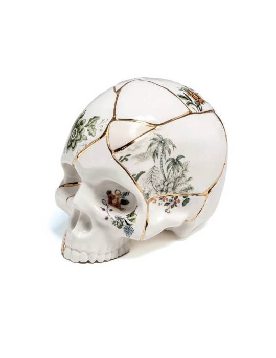 Skull Kintsugi Seletti in Porcellana con Oro 24K