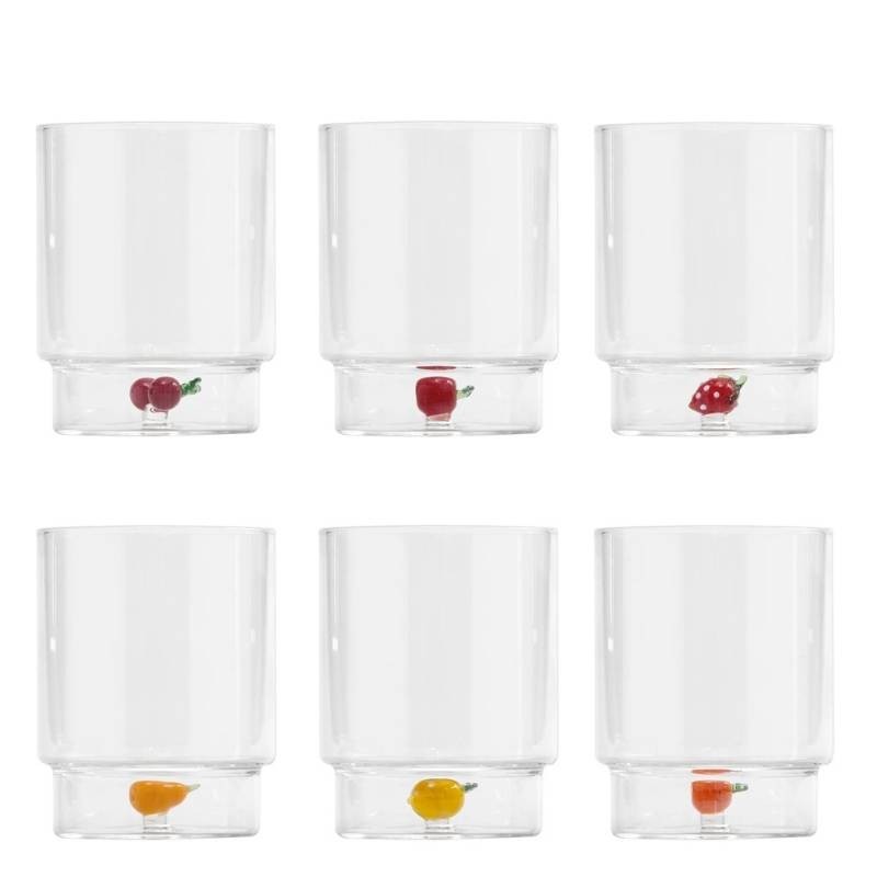 Set 6 Tumbler Teca Frutta Assortiti Zafferano in Vetro Borosilicato