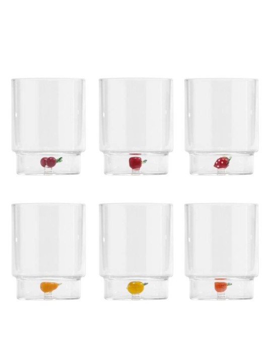 Set 6 Tumbler Teca Frutta Assortiti Zafferano in Vetro Borosilicato