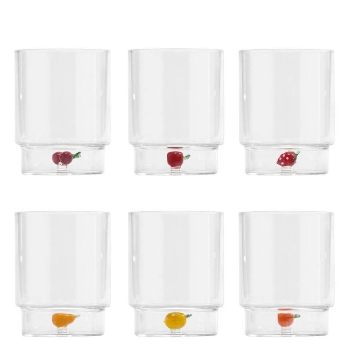 Zafferano Set di 6 tumbler Teca Frutta decori assortiti