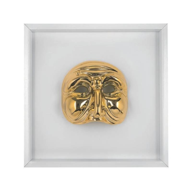 Quadro Maschera Pulcinella Bianco e Oro BONGELLI Preziosi – 33x33 cm
