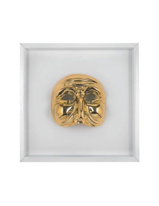 Quadro Maschera Pulcinella Bianco e Oro BONGELLI Preziosi – 33x33 cm