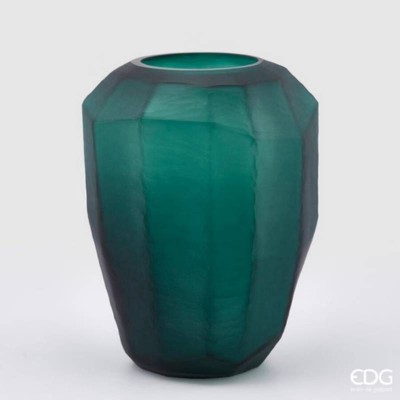Vaso Poliedro EDG in Vetro Satinato Verde H38 cm