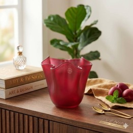 Venini Vaso Fazzoletto sabbiato magenta alto 13,5 cm