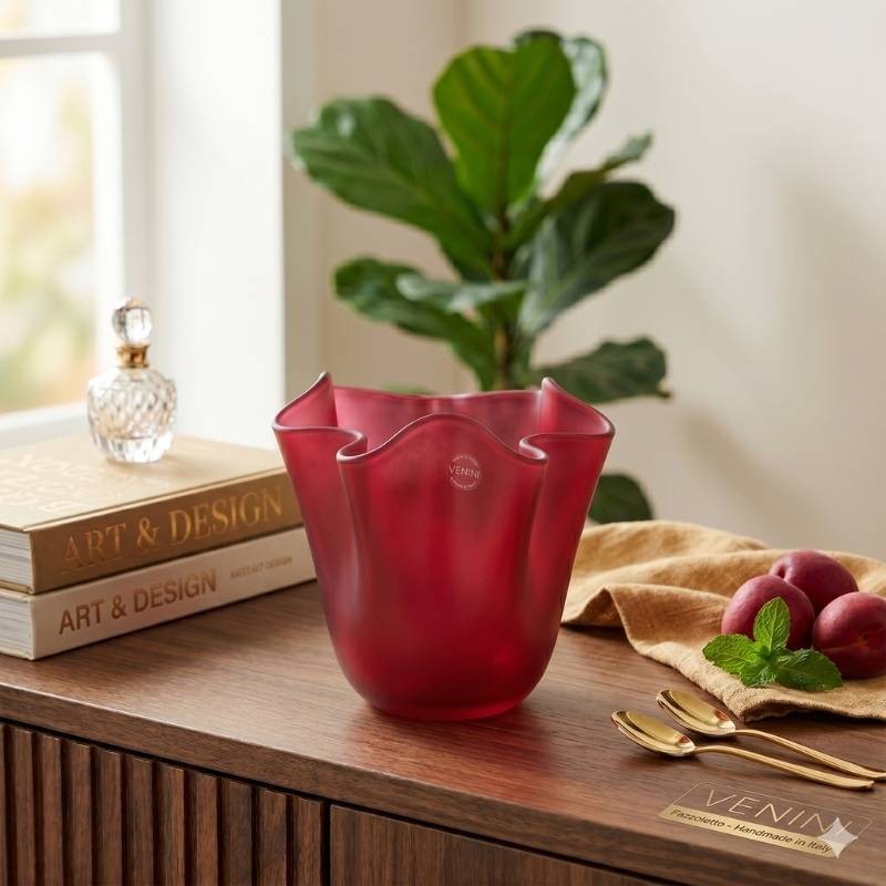 Vaso Fazzoletto Opalino Venini Magenta Sabbiato – Vetro di Murano Iconico