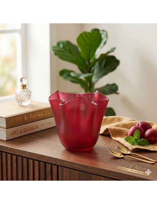 Vaso Fazzoletto Opalino Venini Magenta Sabbiato – Vetro di Murano Iconico