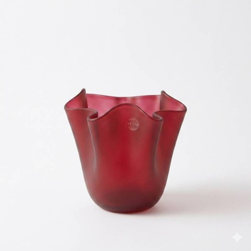 Vaso Fazzoletto Opalino Venini Magenta Sabbiato...