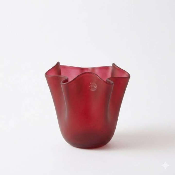 Venini Vaso Fazzoletto sabbiato magenta alto 13,5 cm