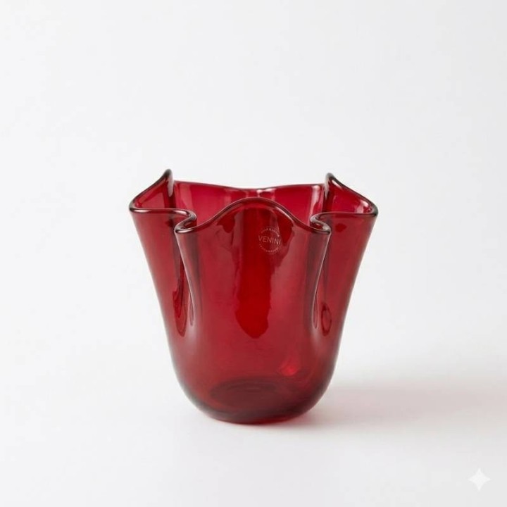 Venini Vaso Fazzoletto magenta trasparente alto 13 cm