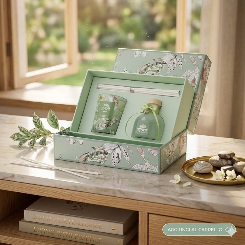 Set Profumatore Ambiente + Candela Blooms 50ml/70g – Fragranza Prati in Fiore | Hervit Creation