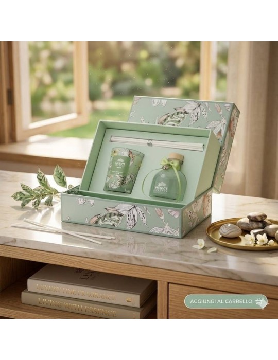 Set Profumatore Ambiente + Candela Blooms 50ml/70g – Fragranza Prati in Fiore | Hervit Creation