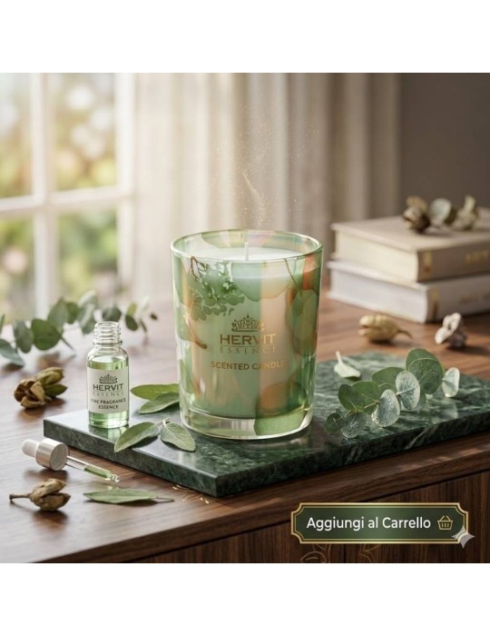 Candela Profumata Hervit Creation Botanic Verde – Fragranza Oud, 70g in Vetro
