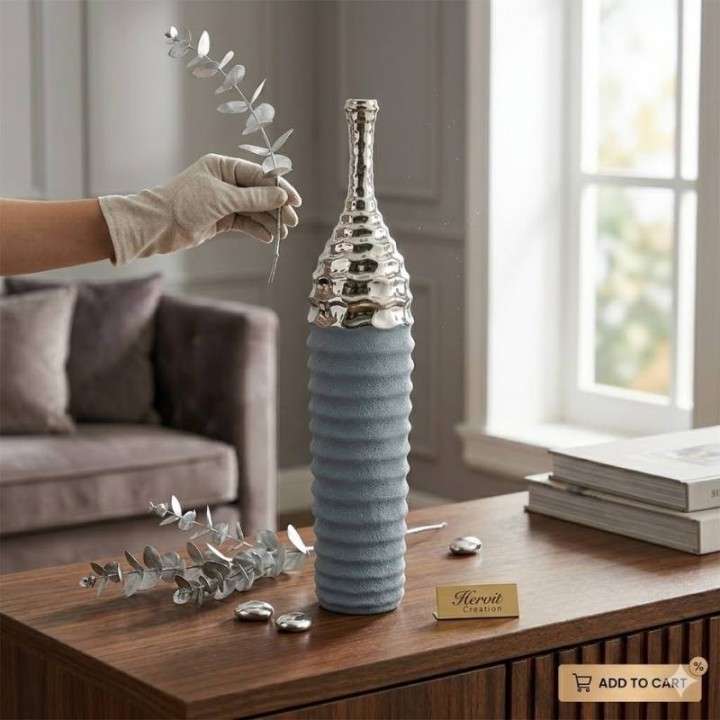 Hervit Creations Vaso Atlas grigio e blu 60 × 13 cm