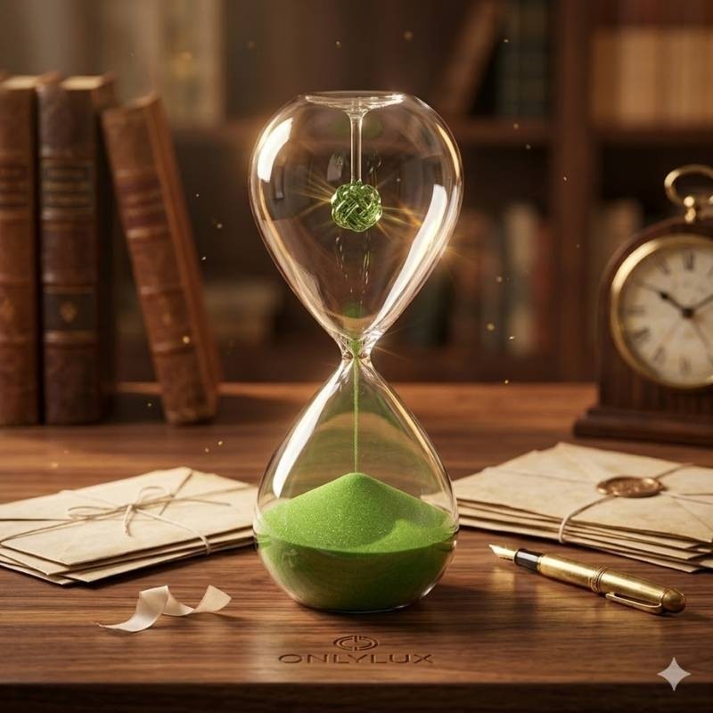 Clessidra Nodo dell'Amore Onlylux in Vetro con Sabbia Verde – H 20 cm