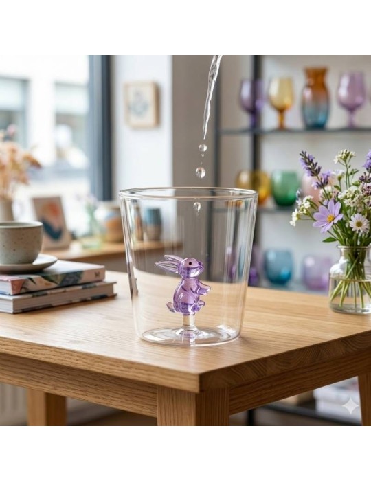 Bicchiere Tumbler in Vetro Soffiato Bubun Onlylux - Coniglio h 9,3 cm
