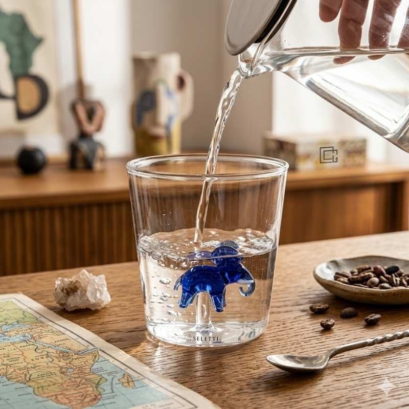 Bicchiere Tumbler in Vetro Soffiato Monsieur Savane Onlylux - Elefante h 9,3 cm