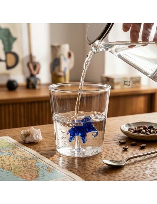 Bicchiere Tumbler in Vetro Soffiato Monsieur Savane Onlylux - Elefante h 9,3 cm