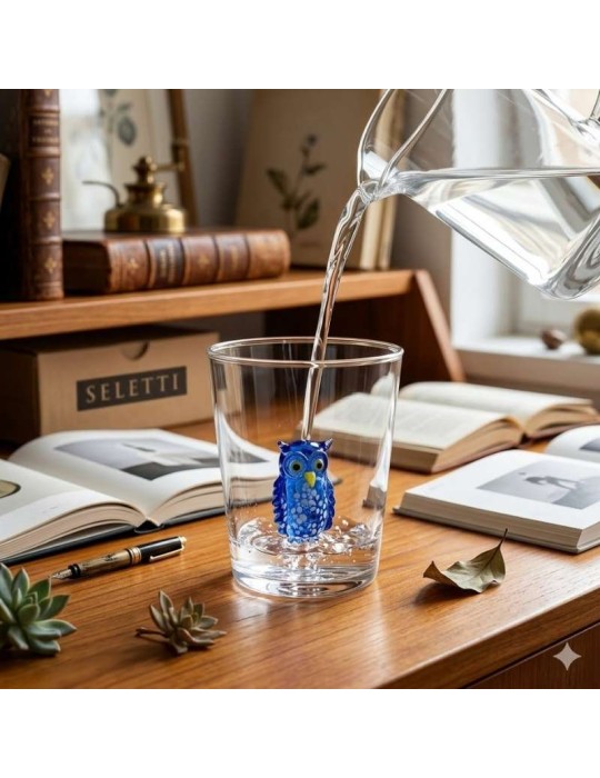 Bicchiere Tumbler in Vetro Soffiato Bubi Onlylux - Gufo h 9,3 cm