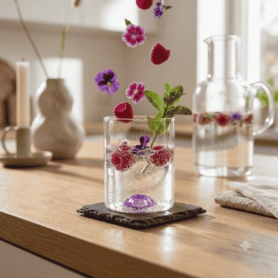 Bicchiere Tumbler Luna in Vetro con Punto Lilla –... 2