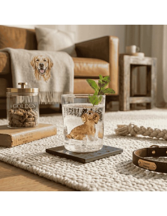 Bicchiere Tumbler in Vetro con Golden Retriever...