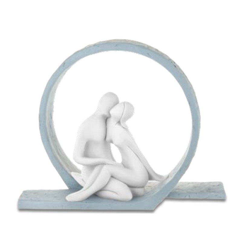 Scultura Coppia Innamorati Abbracciati "Vortice" Bongelli – Celeste (ø 30 cm)