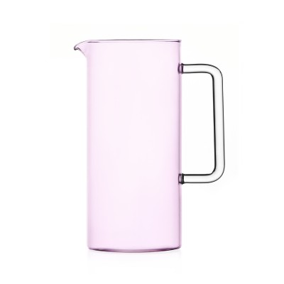 Brocca in Vetro Borosilicato Rosa con Manico Trasparente...