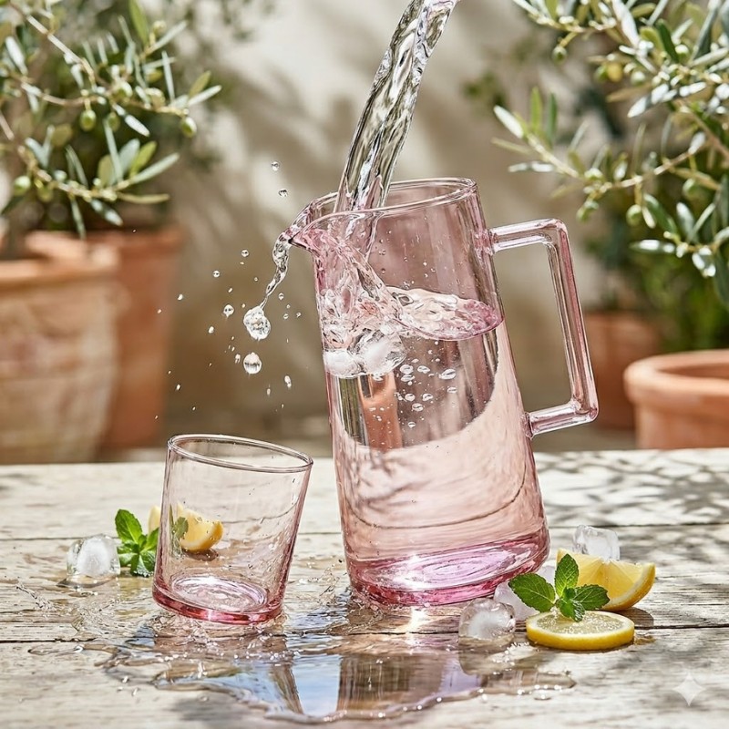Brocca in Vetro Borosilicato Rosa con Manico...