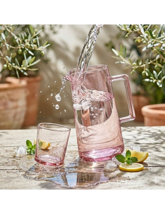 Brocca in Vetro Borosilicato Rosa con Manico...